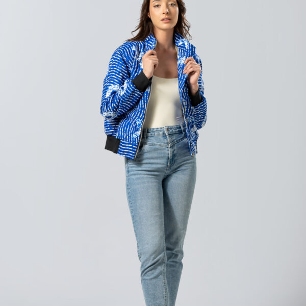 Blue African Print Bomber Jacket | Handmade Statement Jacket