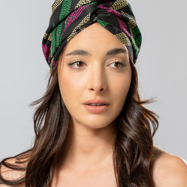 Black African Print Turban Headpiece |  Handmade Headwrap