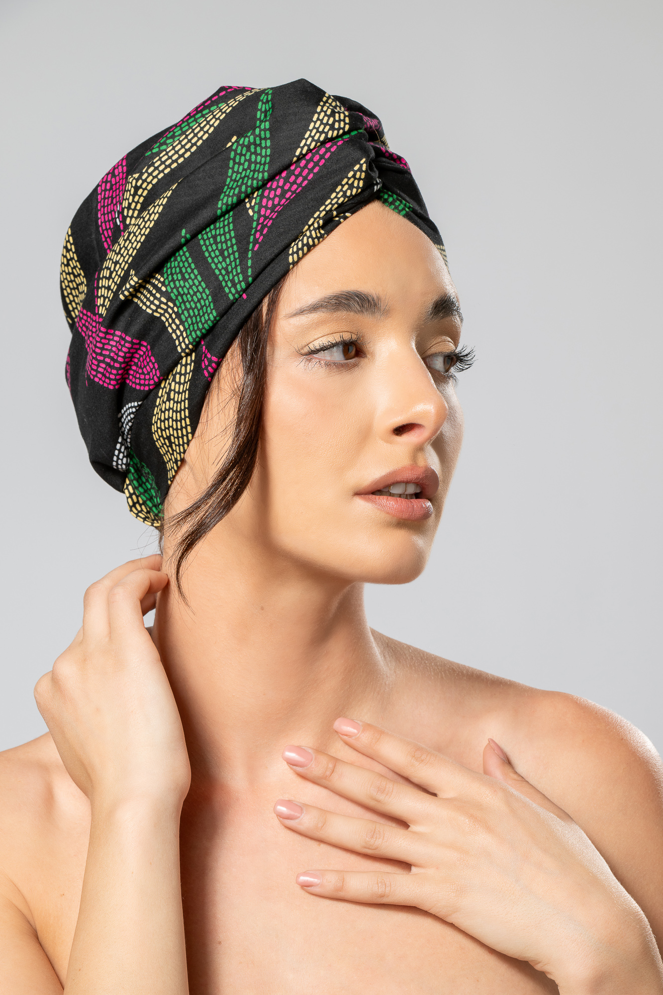 Black African Print Turban Headpiece | Handmade Headwrap - Image 2
