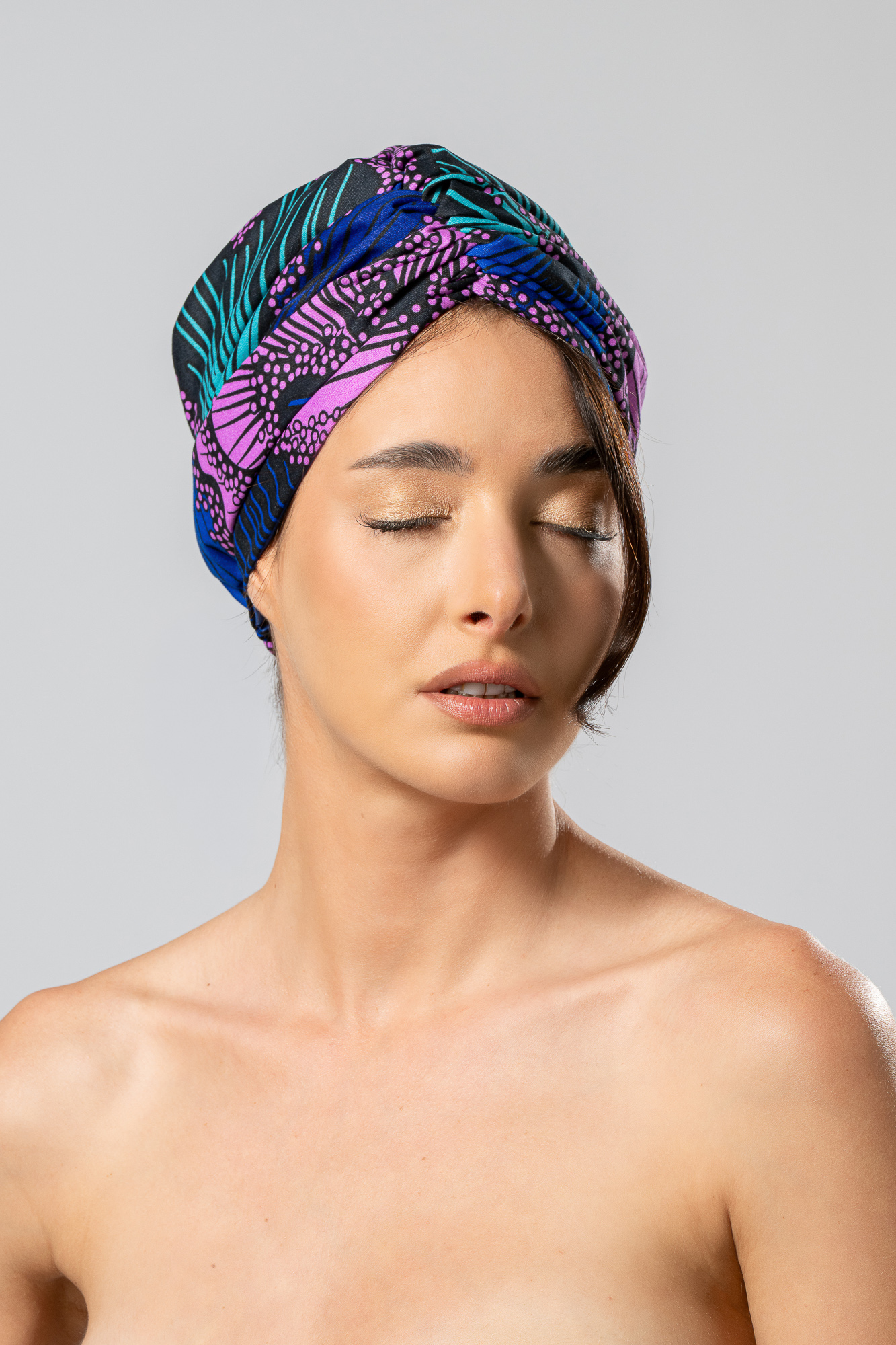 Purple African Print Turban Headpiece | Handmade Headwrap - Image 3