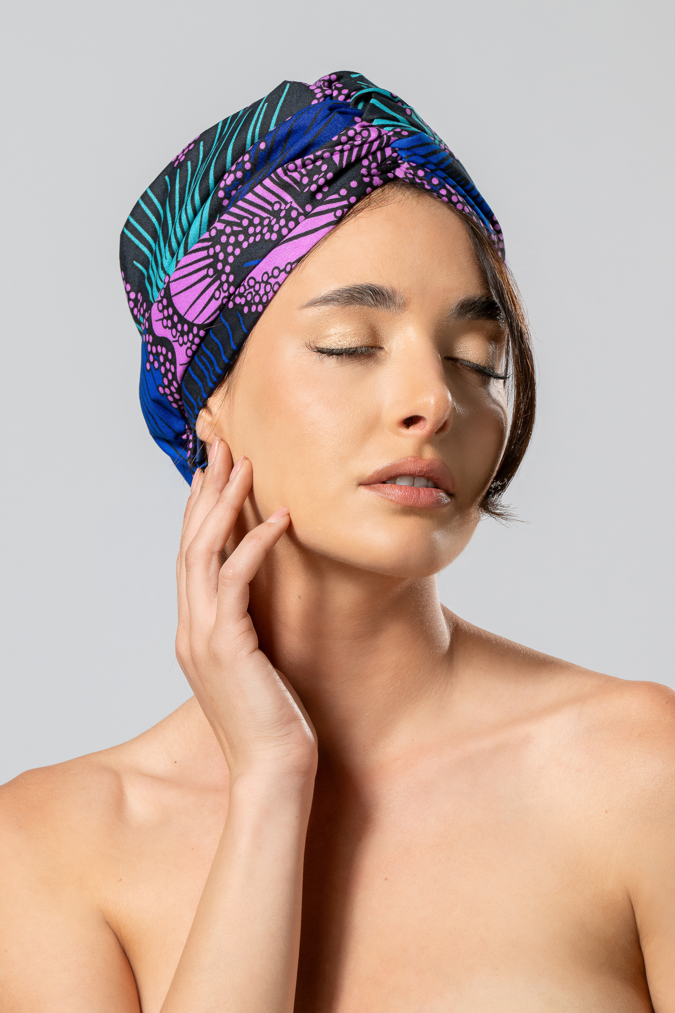 Purple African Print Turban Headpiece | Handmade Headwrap - Image 2