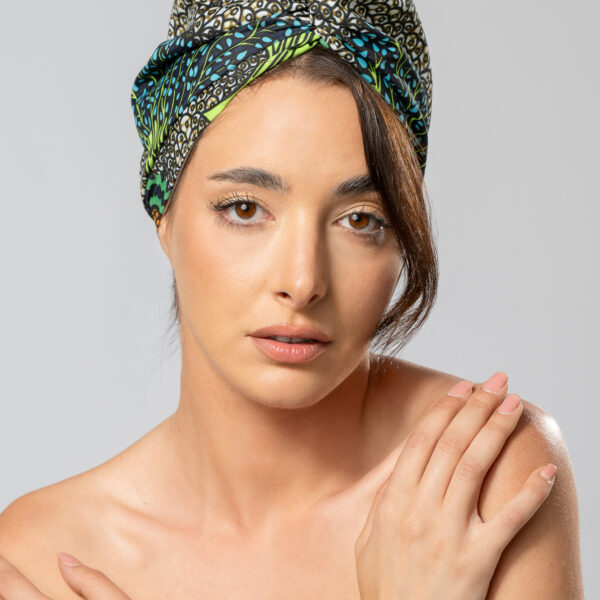 African Print Turban Headpiece Black & Green   Handmade Headwrap
