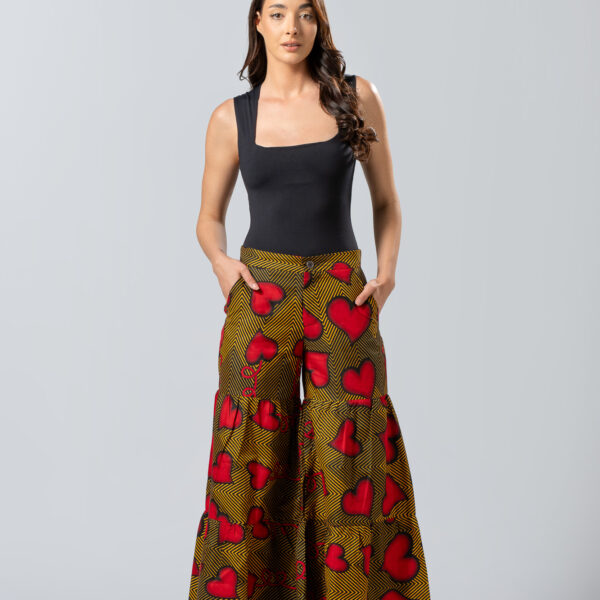 Wide Leg  Cotton Παντελόνα με Heart Print   Urban Style