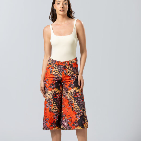 Abstract Print Culotte Παντελόνα  με τζιν λεπτομερειες  |Contemporary Chic Style