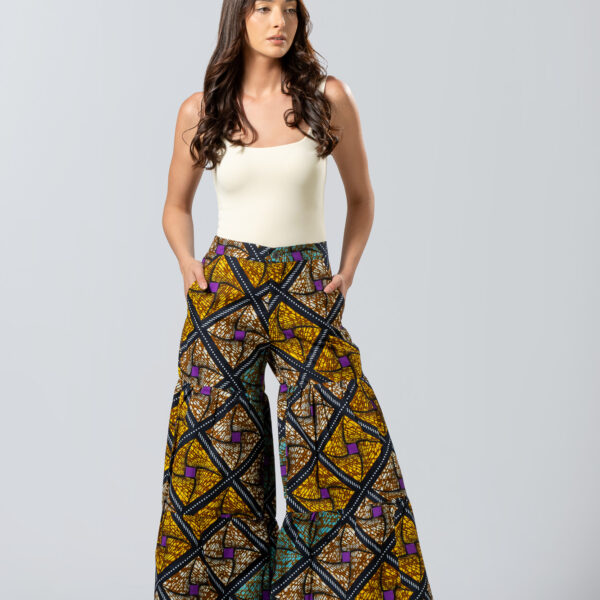 Wide Leg Παντελόνα με γηινα  γεωμετρικα μοτιβα  | Statement Ethnic Fashion