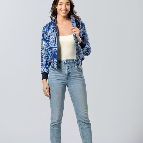 Blue African Print Bomber Jacket | Urban Ethnic Fashion